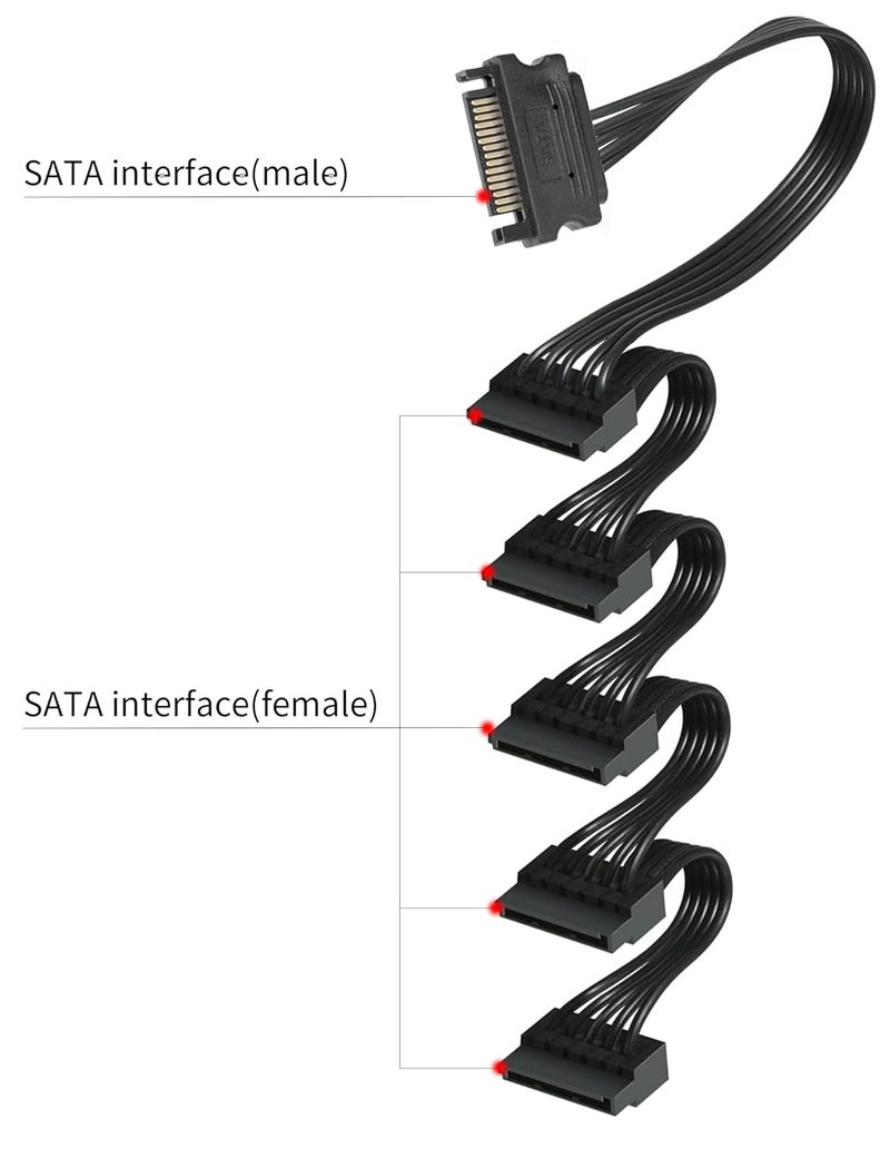 upHere 1 to 5 SATA Power Splitter Cables 19.7 in (500 mm) - 15 Pin Male to Female Power Cable Splitter Powers up to 5 Hard Disk Drive, SSD, Optical Drives (2 Pack, Black) - Image 4